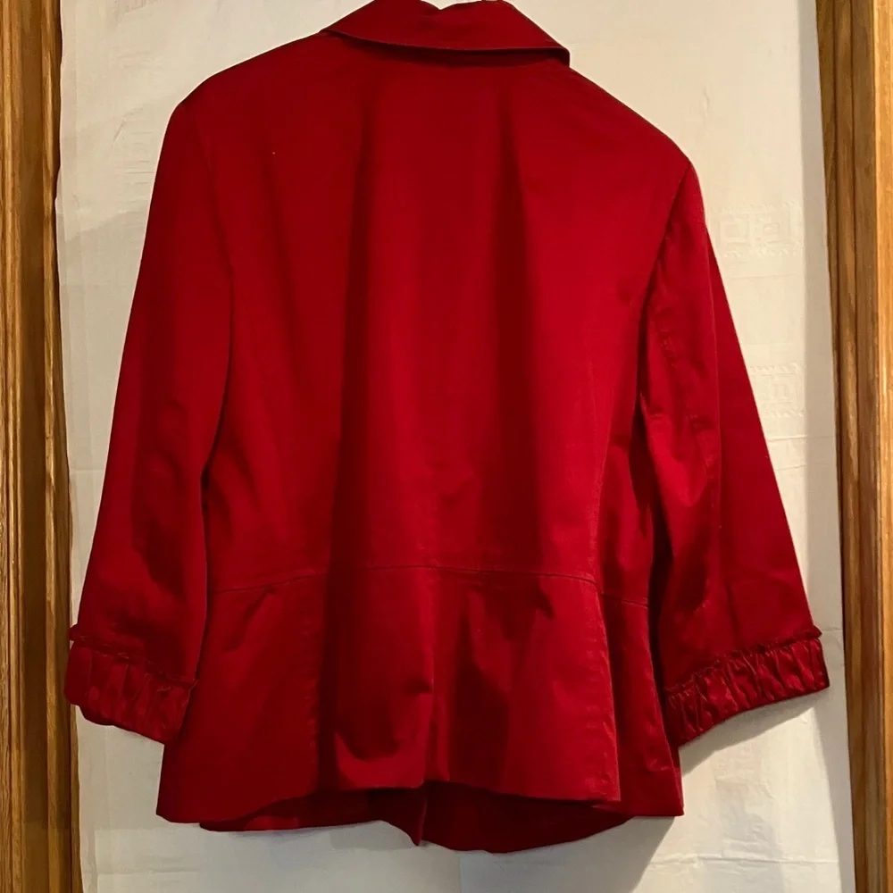 Talbots Women’s Red 3/4 Sleeve HiddenSnap Front 16WP Ruffle Hem Blazer-Jacket
